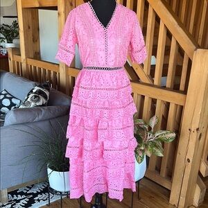 Pink Ruffled Tiered Midi Dress